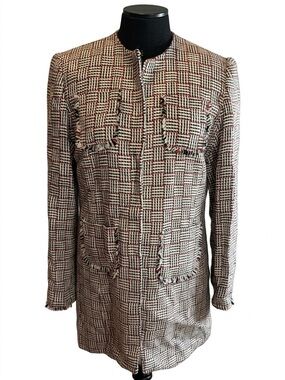 Nouveaux petite ladies black red tweed long line jacket size 12P Vintage 1990s